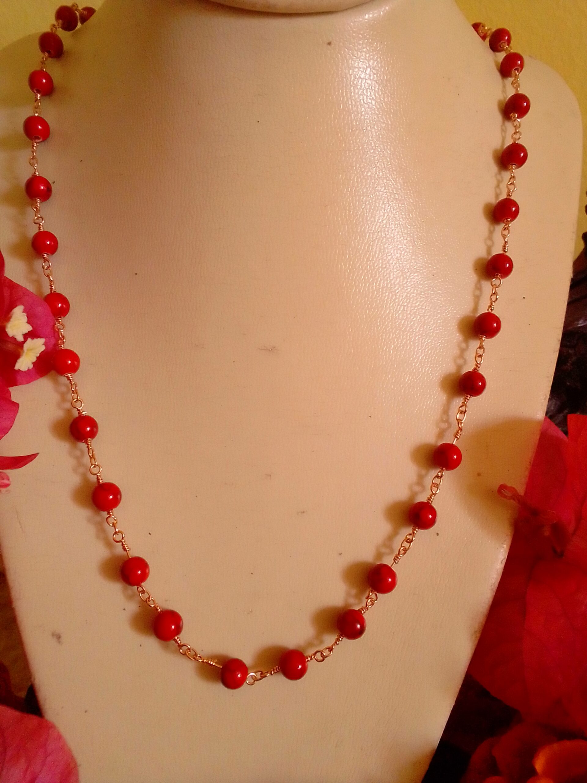 Buy ethically colored Red colored coral necklace