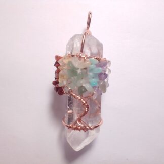 Clear Quartz & Chakra Wire Wrapped Gemtree Pendant