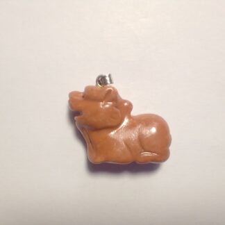 Jade Stone Guardian Lion Pendant - Red (F197)