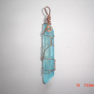 Aqua Aura Quartz Wire Wrapped Pendant (F312)