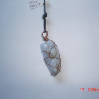 Blue Lace Agate Wire Wrapped Pendant (F314)