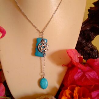 Handmade Plated Silver Pentagram and Magnesite Necklace