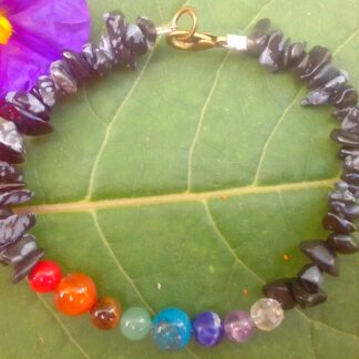 Discover harmony and self-awareness with the Snowflake Obsidian Chakra Bracelet
