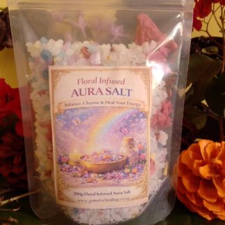 floral infused aura salt for cleansing, protection, and enhancing spiritual energy.
