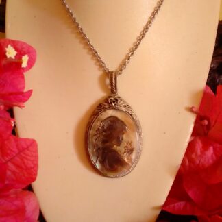 mother of pearl cameo on necklace