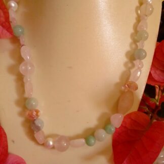 Fluorite, rose quartz and freshwater pearl jewelry