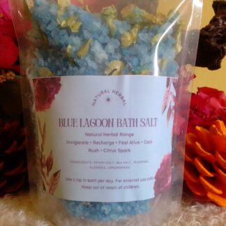 Blue colored bathing salts